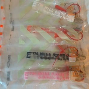 4 off white lanyards, white, black, pink, and orange